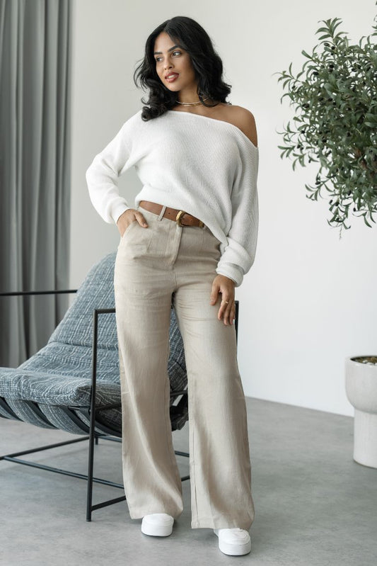 Linen formal straight leg trousers