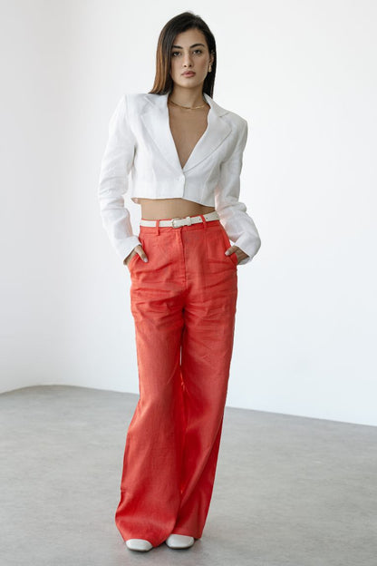 Linen formal straight leg trousers