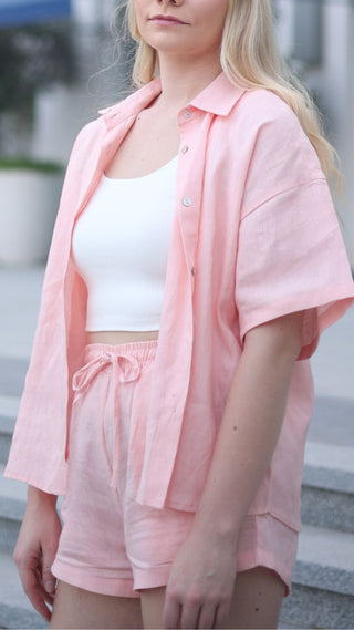 Linen oversized short sleeved shirt